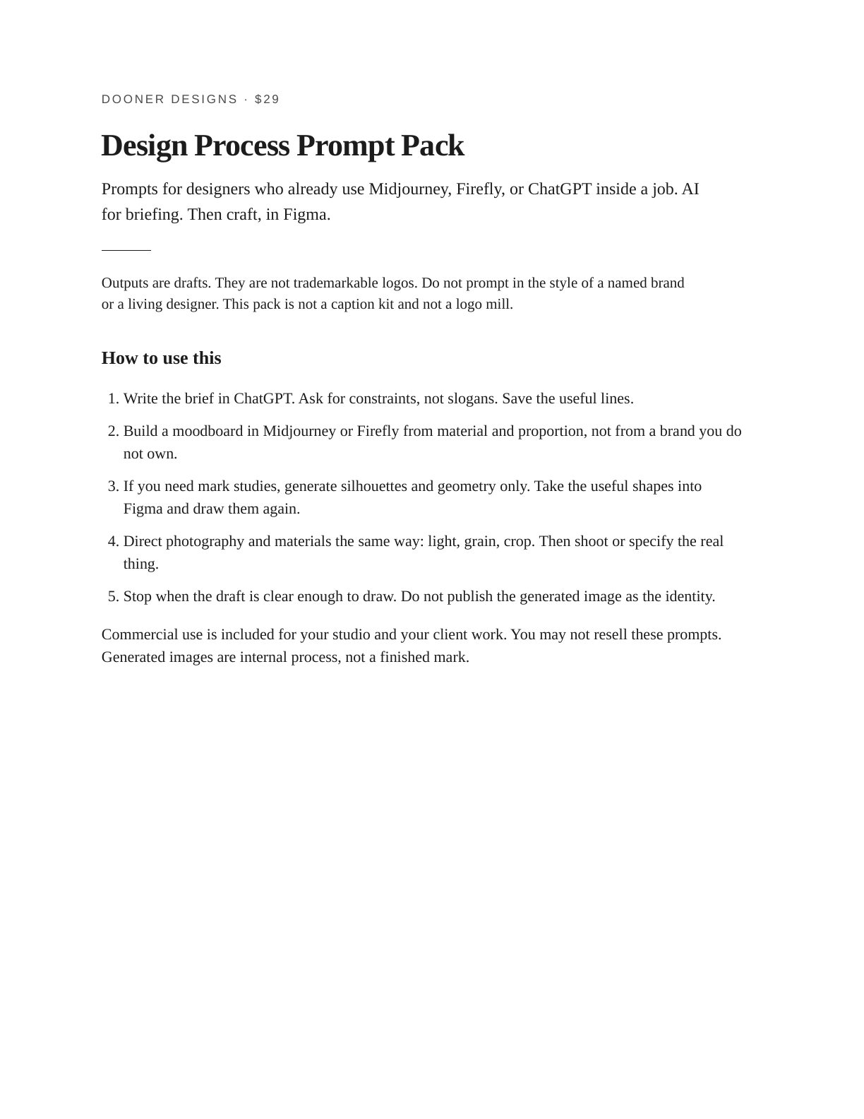 Design Process Prompt Pack, first page